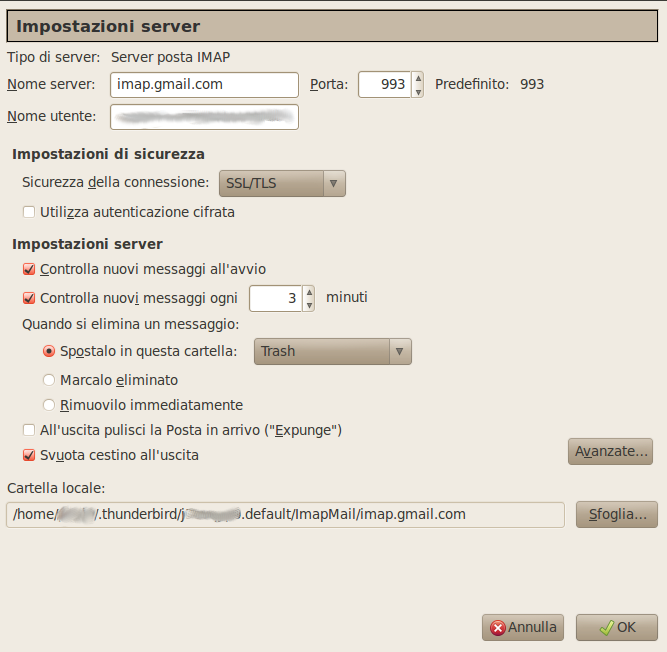 Impostazioni Server IMAP per Gmail