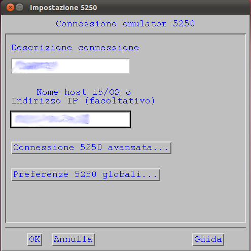iSeries Access for Linux - Impostazioni 5250