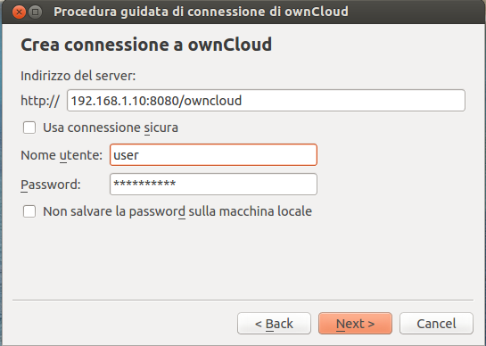 ownCloud - connessione